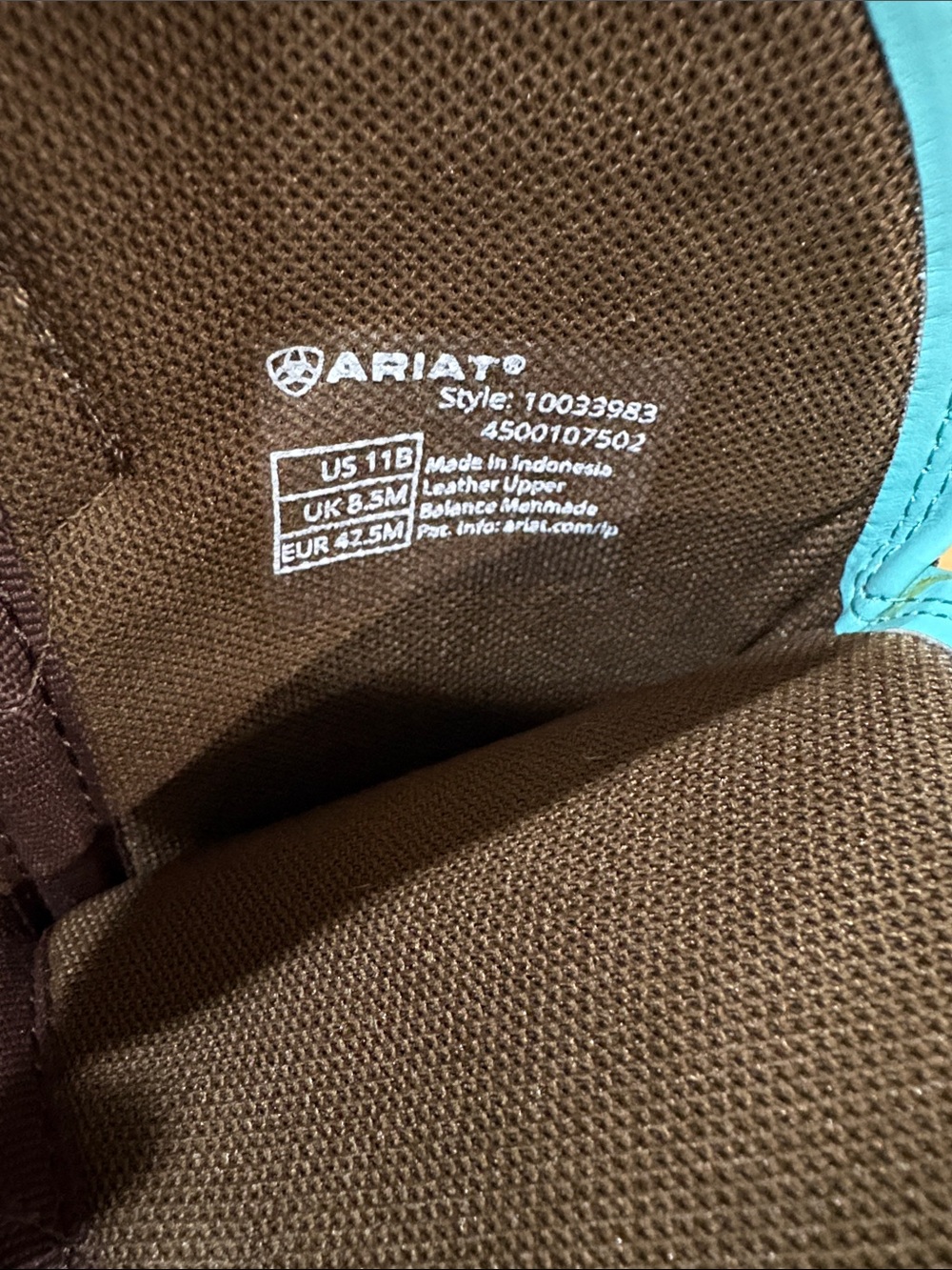 Ariat Brown Leather Lace-Up Cowboy Boots with Turquoise Accents - Picture 4 of 4